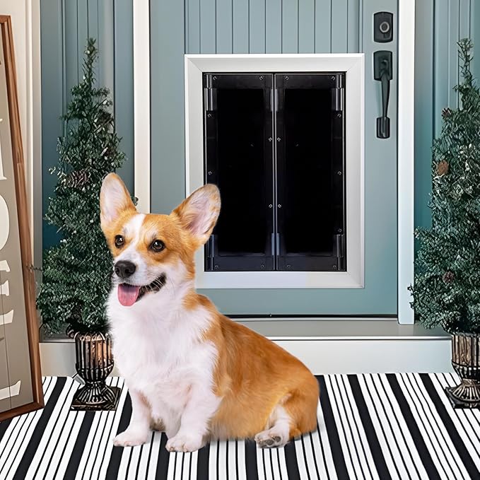 Aluminum Pet Door with Panels,Durable Dog Door with Automatic Closing Magnetic Flaps, Slide-in Panel & 4 Security Locks, Ideal for Interior and Exterior Doors, Screen and Wall, Medium, Sliver