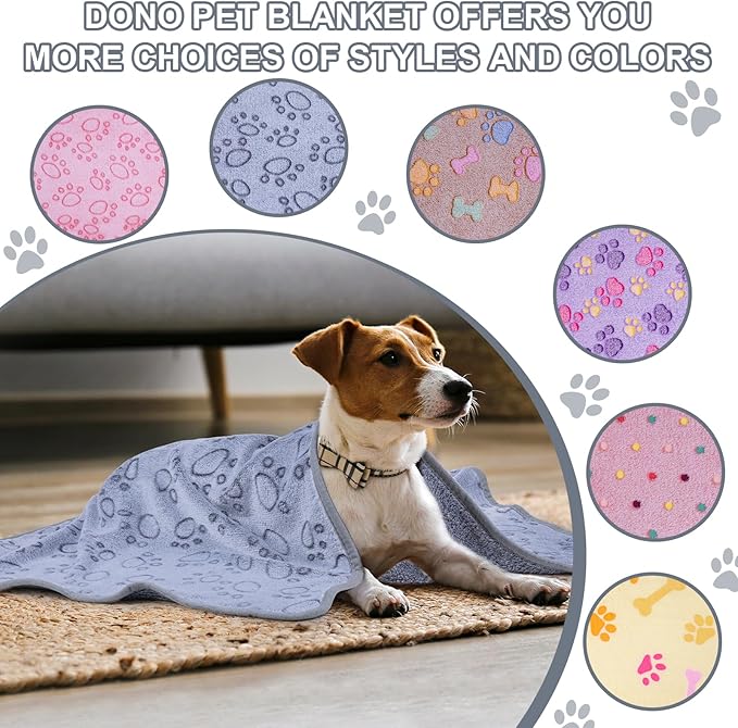 Dono 1 Pack 3 Dog Blankets, Soft Fluffy Fleece Pet Blanket Warm Sleep Mat Paw Print Design Puppy Kitten Throw Blankets Doggy Blanket for Dogs