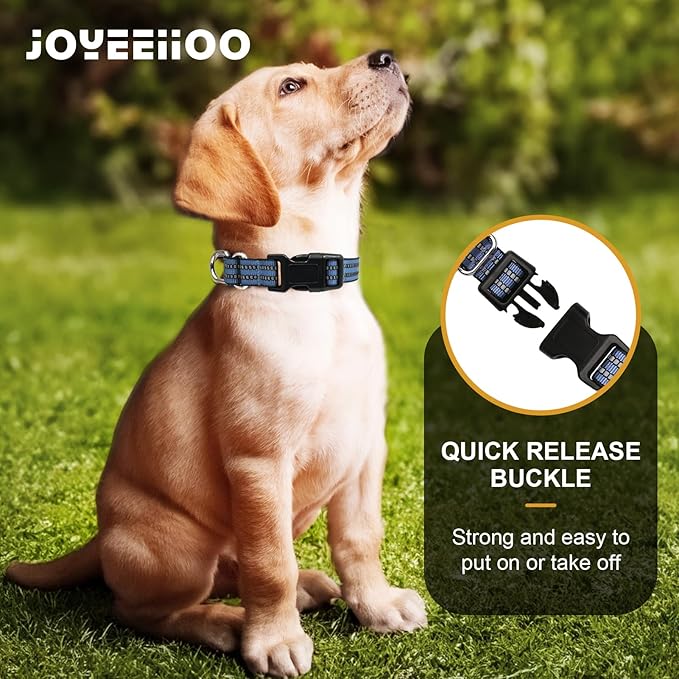 Martingale Dog Collar, Adjustable Nylon Reflective Collar with Quick Release Buckle (Grey Blue, Large)