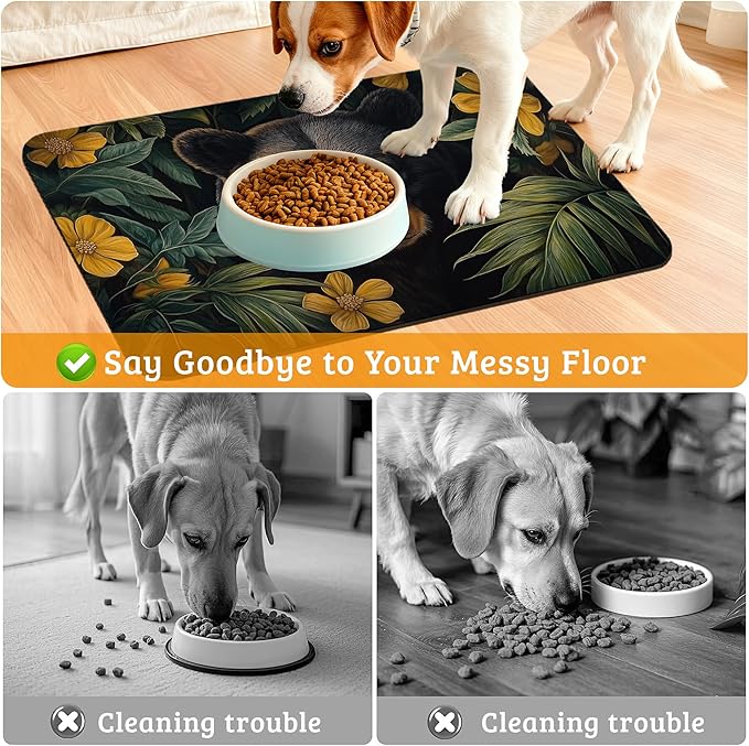 Brown Bear Dog Food Mat,Forest Absorbent Pet Feeding Mat for Food and Water Bowl,Quick Dry Dog Placemat Non Slip Rubber Backing Waterproof Pet Supplies 16" x 24"
