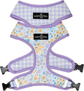 Lucy & Co. Cute Reversible Dog Harness Walking Halter - Best Designer Pet Harnesses for XS - XL Dogs - Padded Adjustable Vest for Easy Walking (Large, Among The Wildflowers - Purple Floral)