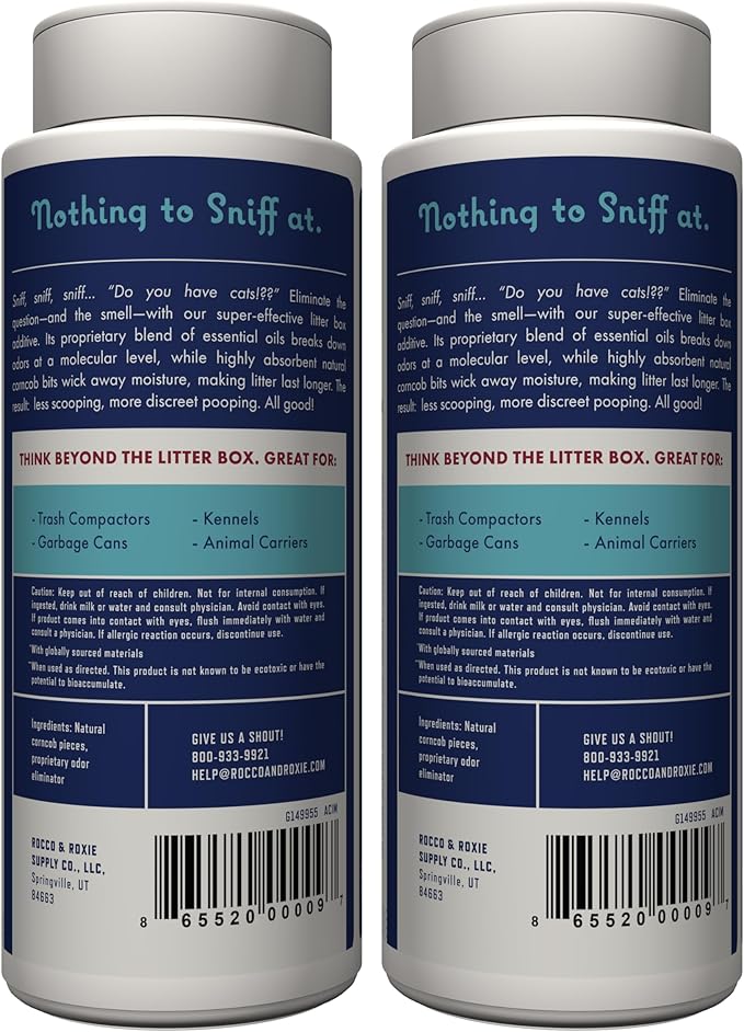 Rocco & Roxie Litter Box Odor Eliminator, Best Natural Urine Deodorizer for Cat Litter Boxes Cats Smell Control, Odor Absorber, Safe for Kitty, 12 oz pack of 2