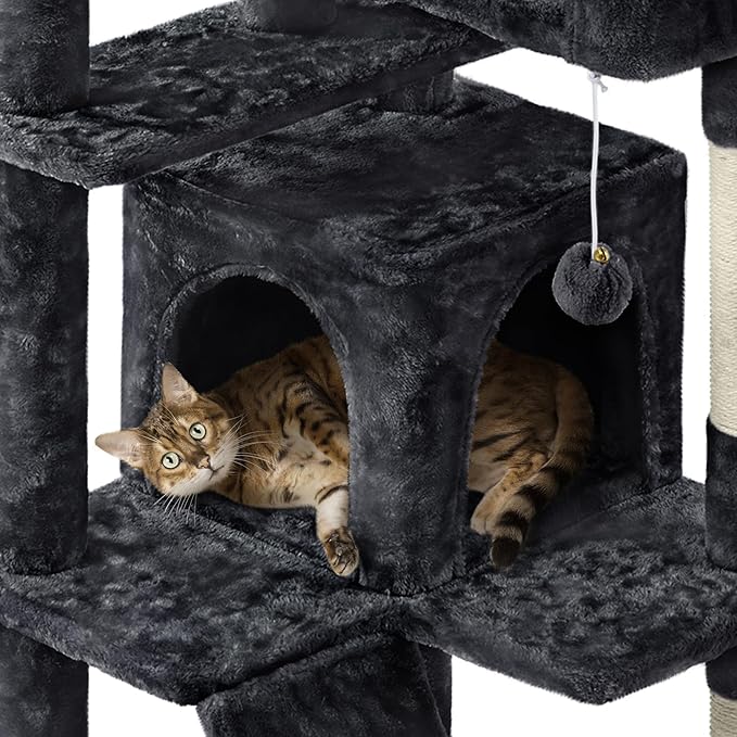 Yaheetech 62in Cat Tree Cat Tower for Indoor Kitten, Pet Furniture w/Double Condo, Scratching Posts, Multiple Platforms and Balls for Kittens, Black