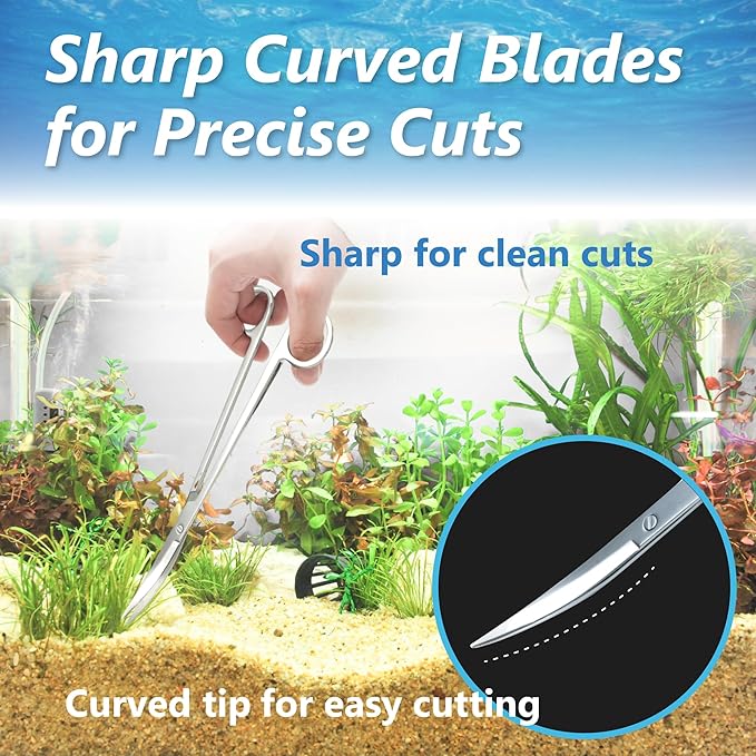 3-Piece Aquascaping Tools Set – 25cm / 9.8in Straight & Curved Long Tweezers, Scissors, Fine Tip 1mm – Aquarium Plant Care, Terrarium Tools