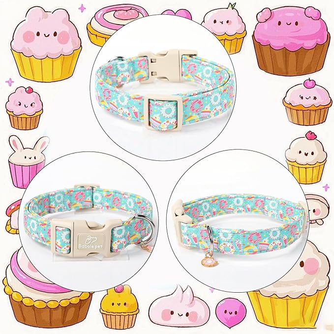 Adjustable Summer Dog Collar, Cute Mint Dessert Dog Collars for Giant Large Dogs, Lightweight Quick-Release Buckle Collar for Boy&Girl Dogs XL