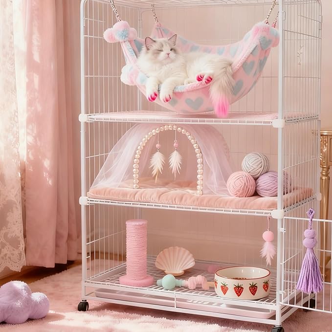 Cat Hammock for Cage, Soft Warm Hanging Bed for Kitten, Guinea Pig, Ferret, Rat, Chinchilla and Other Small Pets, Cozy Bunkbed 13.39"x13.39"