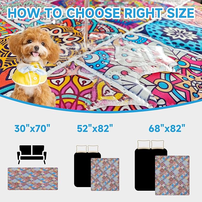 Waterproof Dog Blanket, Bohemian Dog Bed Cover Pet Blanket, Reversible Sofa Couch Cover for Dogs Washable, Protect Furniture Bed Couch Sofa for Puppy Cat (Colorful Medallion, 30×70 Inch)