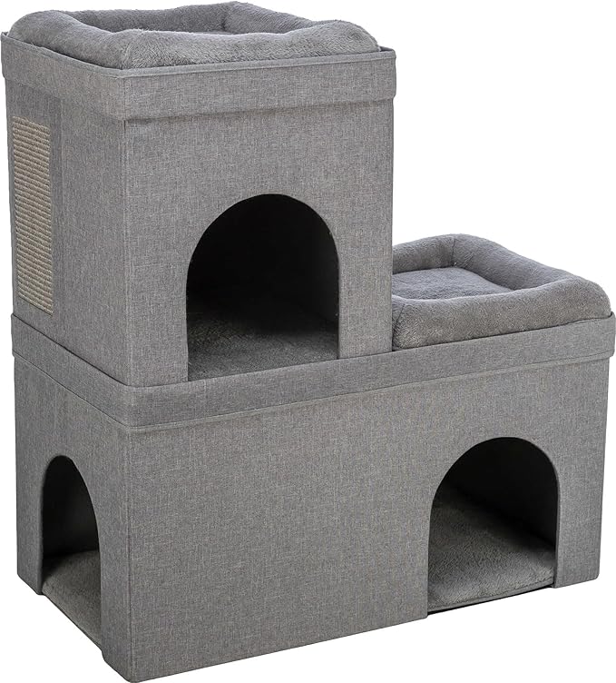 TRIXIE Double Crazy Cube Stackable Cat Condo with Sisal Scratching Surface & Reversible Plush Cushions, Tool-Free Assembly, Collapsible Modular Indoor Cat Furniture for Home Use, Supports up to 35 lbs