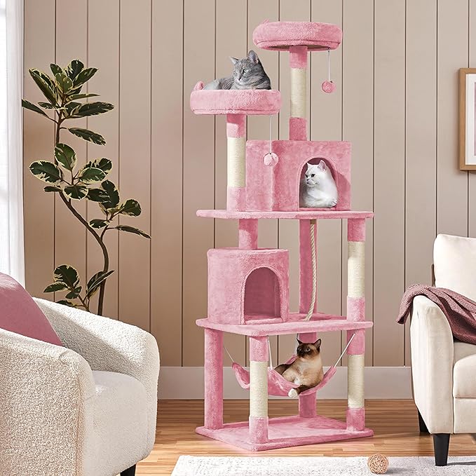 Yaheetech Cat Tree, 70.5in Cat Tower for Indoor Cats, Multi Level Cat Condo Activity Center Play House with Hammock, 2 Plush Perches, Dangling Ball, Pink