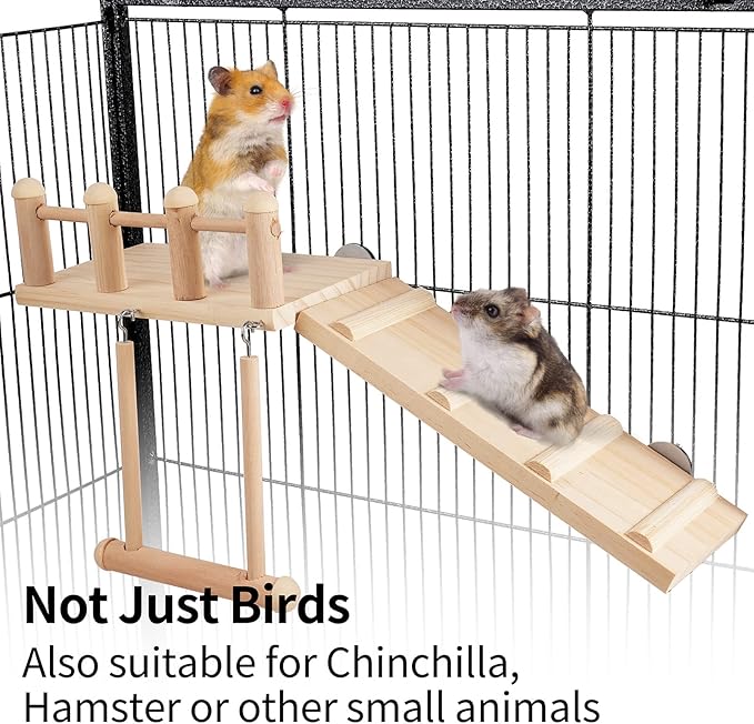 Bird Perches Platform Swing with Climbing Ladder, Parakeet Cage Accessories Wooden Playing Gyms Exercise Sturdy for Small Birds