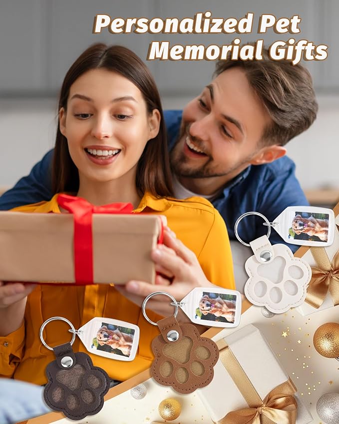 Seyaa Pet Memorial Gifts for Dog Owner Lovers, Dog Hair Storage Keychain with Photo Holder, Leather Paw Keychain Accessories