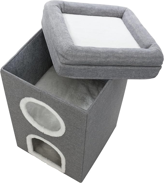 Trixie Saul Cat Condo | 2-Story Condo Tower | Scratching Surface | Foldable for Easy Storage | Gray