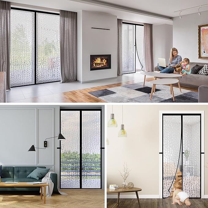 RELIANCER Magnetic Thermal Insulated Door Curtain,Waterproof EVA Door Cover,Fit Doors Size Up to 72"x82",Temperature Protection Insulated Doorway Curtain Partition,Patio Self-Closing Doors Net Screen
