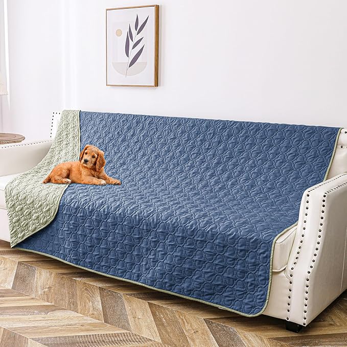 Waterproof Couch Cover for Dogs Washable, Reversible Dog Bed Blanket Pet Sofa Furniture Protector(68x82 Inch, Blue+Green)