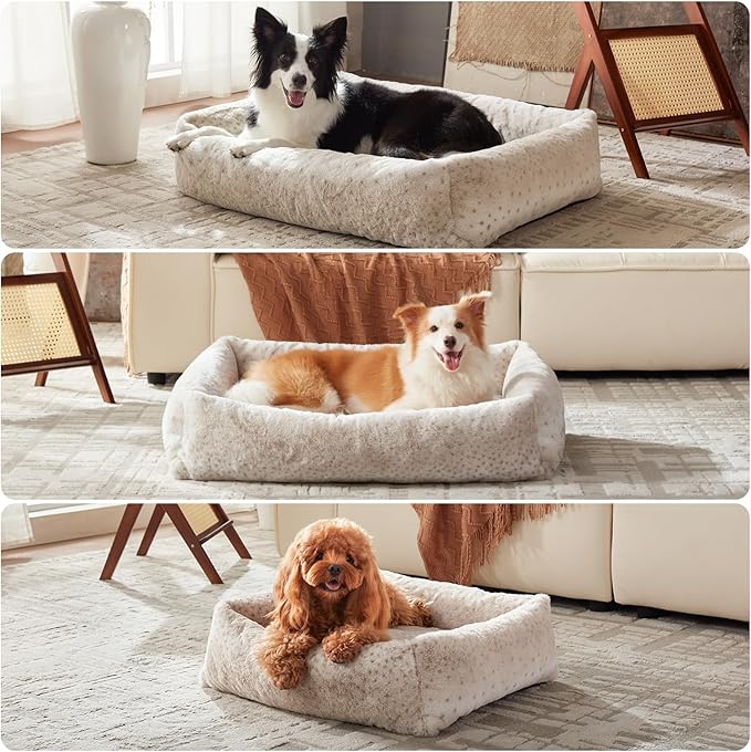 JOEJOY Large Dog Beds Large Sized Dog, Washable Orthopedic Premium Soft Corduroy Fleece Pet Bed with Removable Zipper Cover, Cute Calming Puppy Bed with Non Skid Bottom