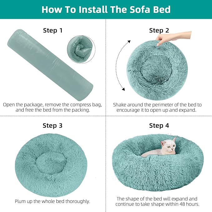 Nisrada Dog Bed for Small Medium Large Dogs, 24 inch Calming Dogs Bed, Washable-Round Cozy Soft Pet Bed for Puppy and Kitten with Slip-Resistant Bottom