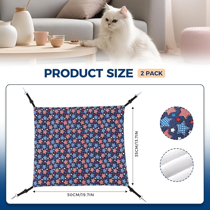 Cat Hammock for Cage Hanging Reversible 2Pack,Pet Hammock Bed Adjustable,Soft Sleeping Hammock for Cats,Ferret,Puppy,Rabbits,Small Animals (M, Stars)
