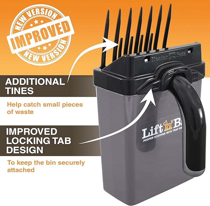 Neater Pet Brands Lift N’ Bag 2.0 Dog Pooper Scooper with Bag Attachment for Small to Large Dogs, New & Improved Design, 195 Refill Bags, Heavy Duty Dog Poop Scooper for Yard & Walks, One-Hand Use