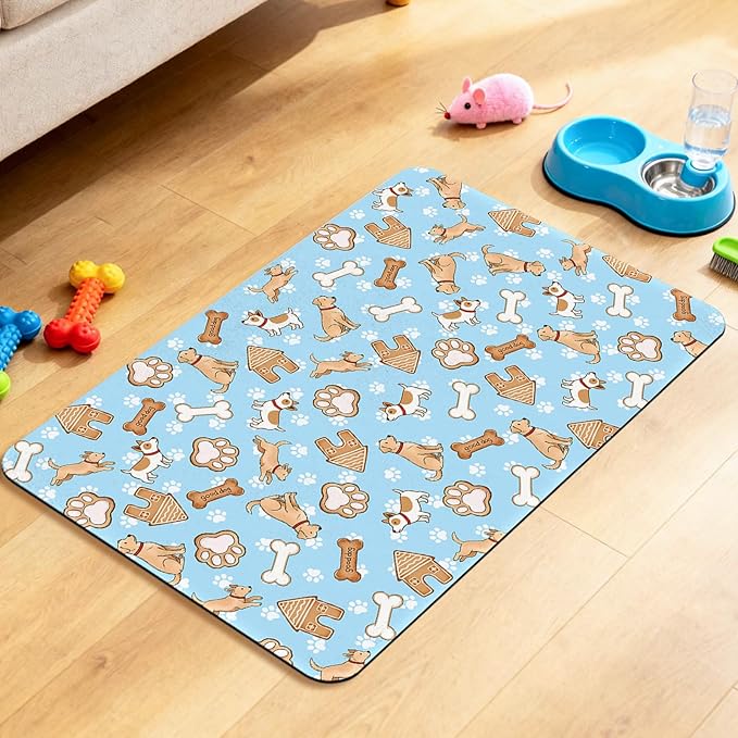 Dog Food Mat for Pet Cat Food Mat, Blue Absorbent Quick Dry Dog Bowl Mats for Food and Water, Non-Slip Cat Pet Feeding Mats for Floor Placemats 12"x20"