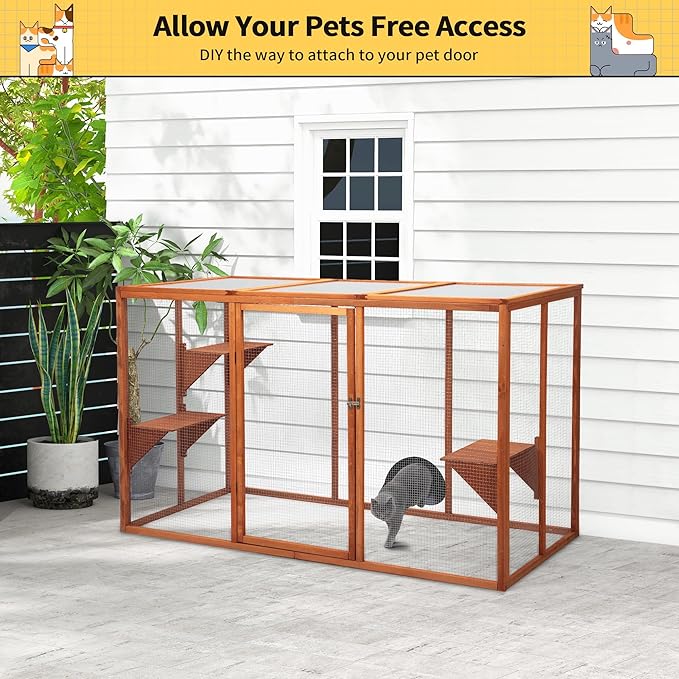 Catio Outdoor Cat Enclosure, 71" Large Catios for Cats Patio, Outside Cat Enclosures, Cattio with Waterproof Roof, Clearance Cat Cage for Multiple Cats, Orange