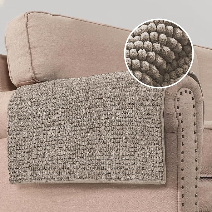H.VERSAILTEX Plush Chenille Couch Armrest Cover 2 Packs Thick and Soft Sofa Covers Furniture Protector Cover for Pets (27.5" x 27.5", Taupe)