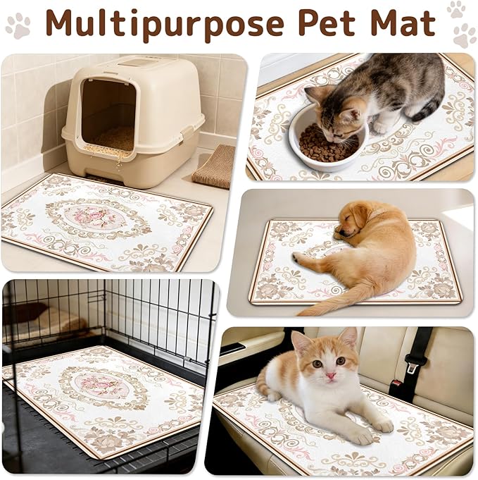 Dog Food Mat for Bowls, Absorbent Quick Dry Dog Cat Mats for Food and Water, Non-Slip Backing Pet Mat Pet Supplies - Floral Pattern