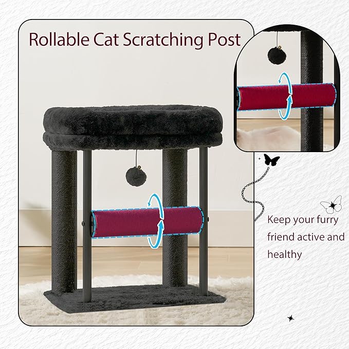 Hey-brother Cat Tree, Cat Scratching Posts with Bed, Sturdy Tower with Fully Sisal-Wrapped Columns and Plush Toy Ball for Indoor Kittens, 18.9 inches, Black and Red MPJ010SBR