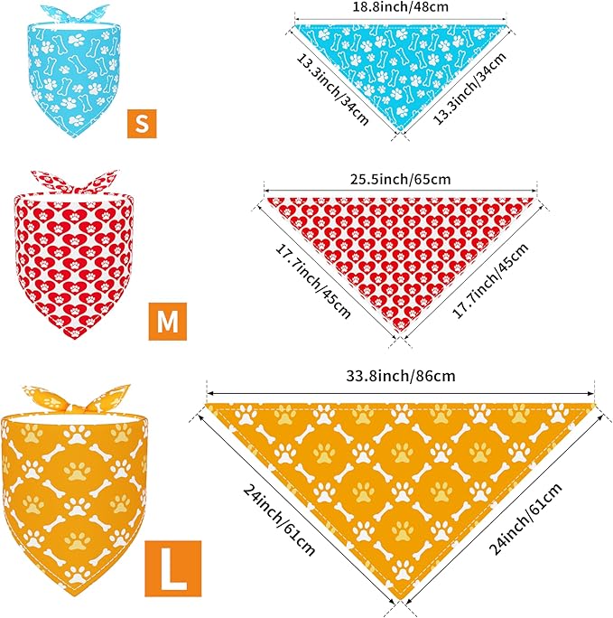 PET SHOW 50 Pack Paw Pattern Big Dog Bandanas Bulk XL Washable Triangle Bibs for Medium Large Dogs Girl Boy Kerchief Set Pet Scarves Grooming Accessories