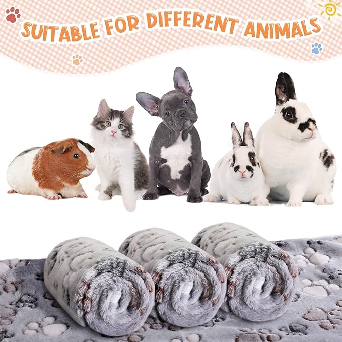 Tatuo 4 Pcs Dog Blanket for Pet Cat Blankets Indoor Puppy Teething Stuff Toys Paw Print Fleece Soft Blanket Sleep Mat for Guinea Pig Cage(Gray,X-Large(41 x 30 Inch),Square)