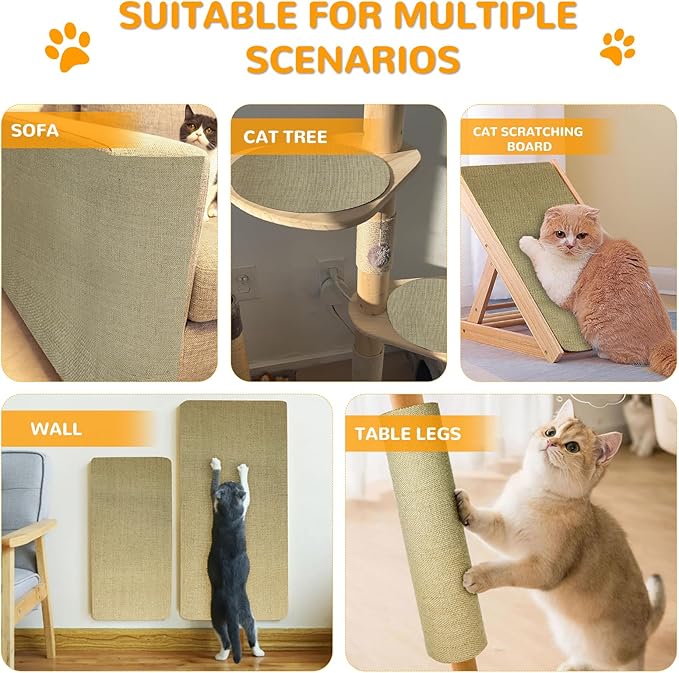 Jute 78.7"x15.8" Trimmable Cat Scratching Mat for Furniture Protector,Versatile Self-Adhesive Anti Cat Scratch Pad for Couch Protection&Cat Scratcher Tree/Post/Wall/Board/Twine Replacement
