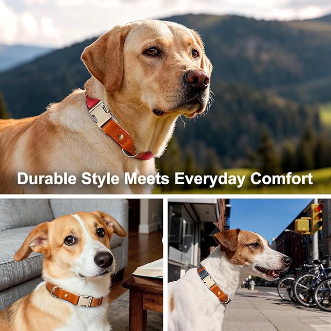 Plutus Pet Genuine Leather & Hemp Dog Collar – Adjustable Heavy Duty Pet Collar with Quick Release Metal Buckle, Soft & Stylish for Puppy and Small, Medium, Large Dogs (Copper Brown, S)