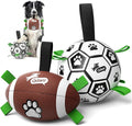 QDAN Dog Soccer Ball Football Set - 2 PCS Dog Balls with Strap for Tug of War, Soccer Ball Football Toys for Small Medium Large Dogs, Herding Ball for Dogs, Dog Birthday Toy