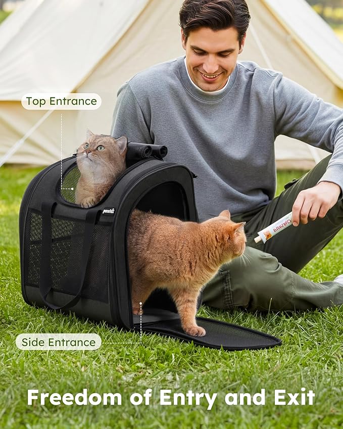 Pecute Cat Backpack with Widened Interior Space, Upgraded Dog Backpack Carrier with Various Ways to Carry, Pet Backpack with Breathable Mesh, Pet Travel Carrier with Soft Padded,Dark Grey