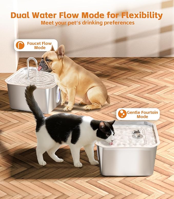 4L Large Capacity Cat Water Fountain Stainless Steel with 3 Filters Pet Water Fountain for Drinking Watering Supplies Pets Dog Small Animal Automatic Cat Water Dispenser for Cats Quiet Indoor