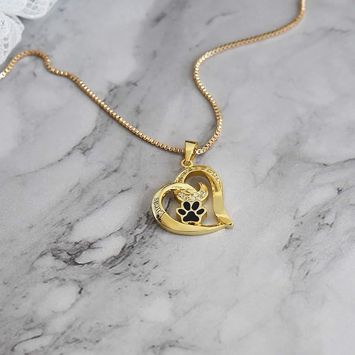 Personalized Cute Dog Cat Paw Name Necklace Forever Love Custom Heart Pendant Pet Name Necklace Gift for Pet Lovers