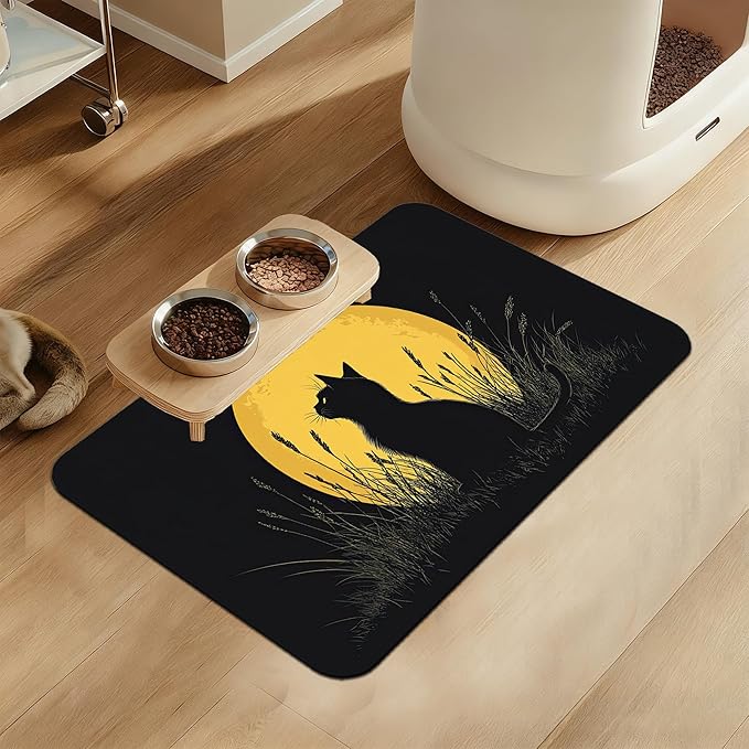 Giner Cat Moon Pet Food Mat for Cats and Dogs–Christmas Stocking Absorbent Quick Dry Feeding Placemat, Non Slip Rubber Base, Waterproof Bowl Mat for Indoor Use, Pet Supplies 12"x20"