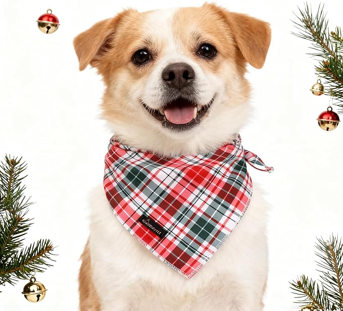 ARING PET Christmas Dog Bandanas, Red Green Pink Holiday Pet Bandana Scarf Triangle Bibs for Puppy Small Medium Large Boy Girl Dogs Cats-L