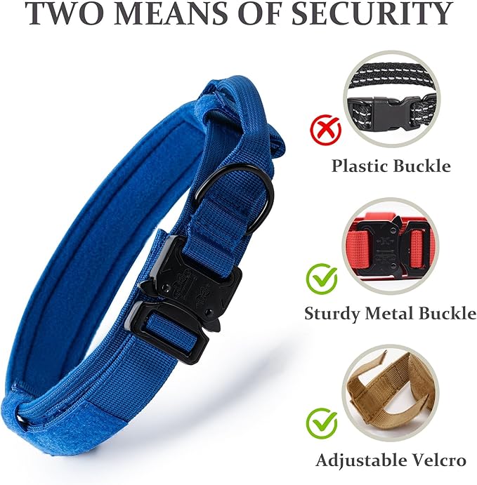 Tactical Dog Collar, Adjustable Military Training Nylon Dog Collar with Control Handle and Heavy Quick-Release Metal Buckle for Small Medium Large Dogs, Dark Blue XL