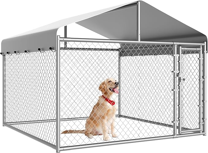 Dog Kennel Outside with Roof, Large Dog Run Enclosure, Outdoor Heavy Duty Pens House Pet Playpen with Galvanized Chain Link Waterproof Cover and Secure Lock(6.76'Lx6.76'Wx5.64'H)