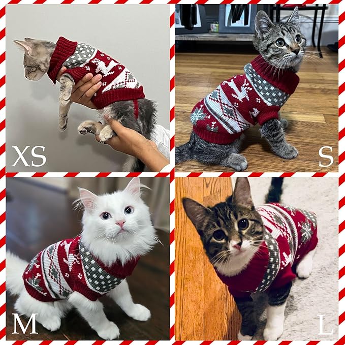 Cat Dog Christmas Sweater Pet Winter Warm Coat Pajamas Small Dog Sweaters Reindeer Snowflake Christmas Sweater for Cats Kitty Puppy Small Dogs (Reindeer, M)