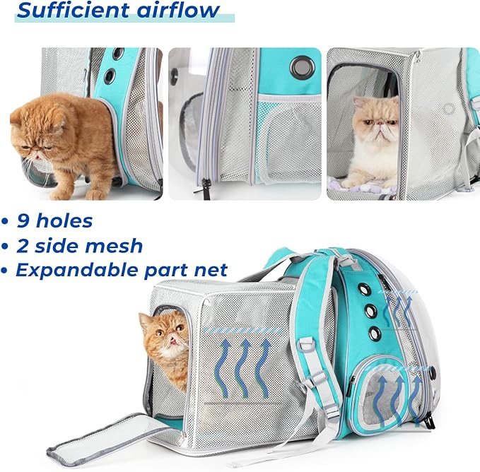 Lollimeow Expandable Cat Backpack Carrier for Large Cats & Small Dogs - Airline Approved Pet Bubble Backpack with Dual-Side Expansion, Perfect for Travel, Hiking & Outdoor Adventures, Up to 16lbs