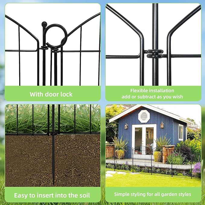 Decorative Garden Fence 40in (H) x 30in (W), 10 Pack No Dig Fence Animal Barrier for Dog with Lock, Arched Flower Bed Edging, Wire Border Panel Fencing for Yard Patio Outdoor Decor