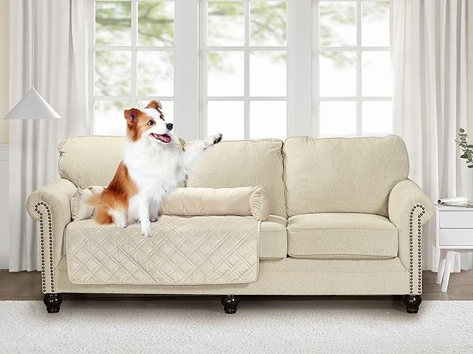 Brilliant Sunshine Premium Calming Dog Bed Mat, Silky Velvet, Removable Washable Cover, Cushion Protector and Couch Covers for Dogs, Pets, Cats, Large, Beige Natural