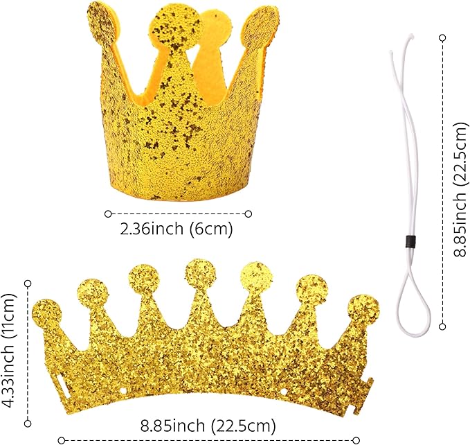 Gold Dog Birthday Crown, 3.54 Inch Height Glitter Pet Crown, Mini Party Hat for Cat Stuffed Animals, Small Puppy Kitten 1st Birthday Celebration, Adjustable Elastic Strap, Photoshoot Props, 1 PC