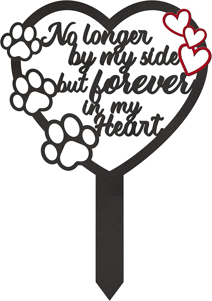 BUoonyer Stake Graves Cemetery Decorations - Pet Metal Memorial Grave Markers, Dog Cat Graveyard Remembrance Burial Plaque, Heart Paw Sympathy Graveside Decor Sign for Outdoor Outside Yard Garden