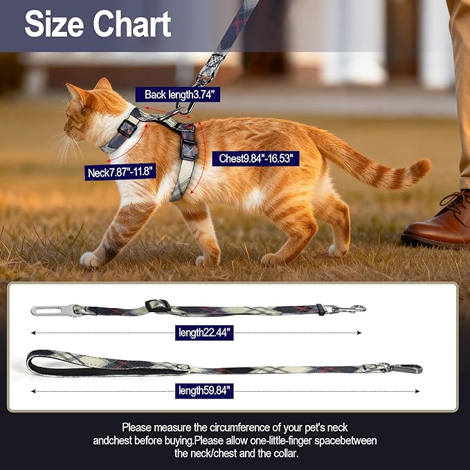 Cat Harness and Leash Set, 3-in-1 Escape Proof Adjustable, Comfortable Soft Lightweight, Safe, Easy to Wear, Walking Travel Kitten Harness for Small Medium Large Cats (Army Green)