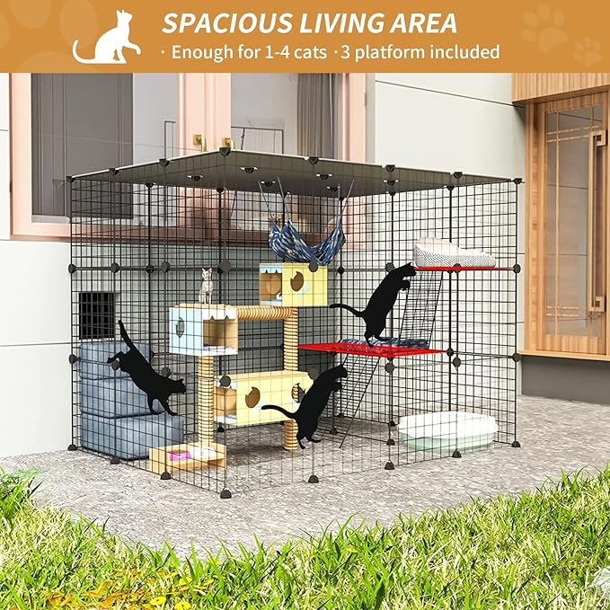 Oneluck 41 Inch Catio Outdoor Cat Enclosure with Super Large Enter Door, Balcony Cat Playpen with Platforms,DIY Outside Cat Patio Large Exercise Place Ideal for 1-3 Cats