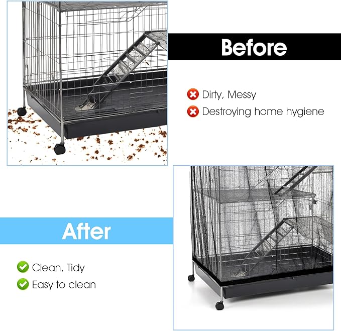 2PCS Bird Cage Seed Catcher, Nylon Adjustable Elastic Bird Cage Net Cover Skirt Guard, Universal Birdcage Accessories for Parrot Canary Parakeet Cockatiel Budgie Quail (Black, White)