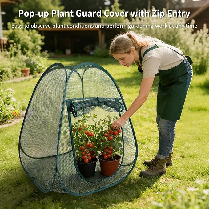 1PC Mesh Plant Protector Tent from Animals, 28X28X32Inch Pop Up Garden Netting Cover Large Green Crop Cage Plant Protection Tent to Protect Outdoor Potted Plants Flowers Fruits from Deer Birds Cat