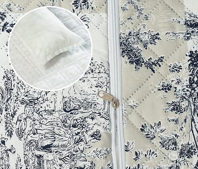 Brilliant Sunshine Quilted Calming Dog Bed Mat, Removable Washable Cover, Cushion Protector and Couch Covers for Dogs, Pets, Cats, Medium, Blue Beige Toile
